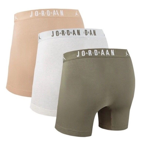 Jordan Flight Cotton Stretch Boxer Brief Mens Size Medium 3 Pack Olive White Tan - Picture 3 of 9